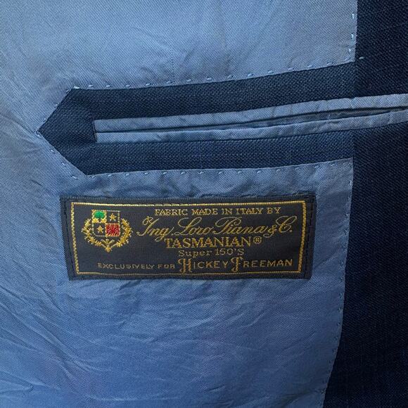 Hickey Freeman Jacket Sport Coat 46R Loro Piana Super 150 Blue Checker 2 Button - Picture 13 of 16